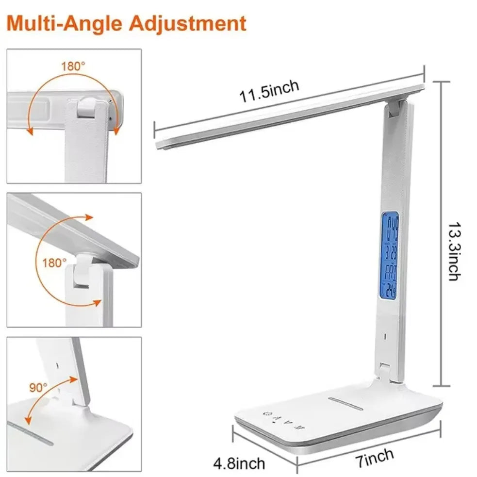 Wireless Charger Pad USB Fast Charging Station LED Desk Lamp Temperature Alarm Clock Eye Protect Study Business Light Table Lamp
